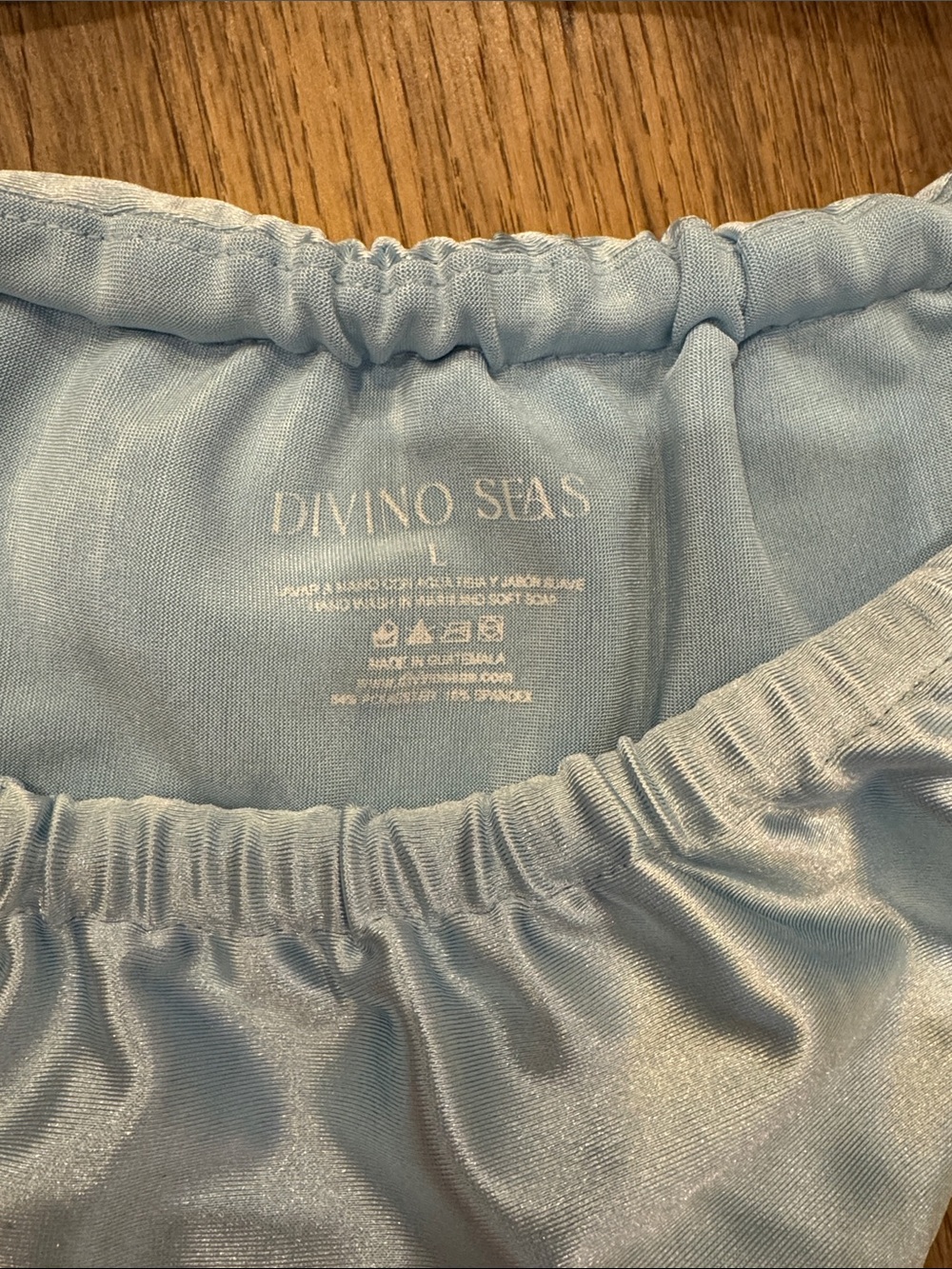 Divino Seas Light Blue Satin Bandeau Bikini with Champagne Straps - Picture 2 of 3